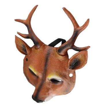 Imagem de GLOGLOW Chapelaria de Animais Máscara de Veado, Arnês de Animais de Espuma de PU para Festa de Natal, Carnaval, Cosplay, Natal, Halloween, Fantasia, Comemoração Em Bar, Adereços Fotográficos, (Marrom)