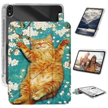 Imagem de Capa para iPad (A16) 2025 (11ª geração), capa para iPad 10.9 2022 (10ª geração) com suporte para lápis, capa protetora fina com três dobras e traseira rígida com hibernação automática, gato flor de