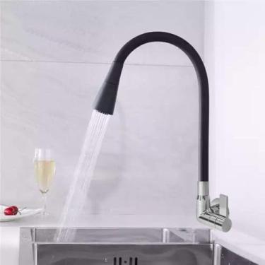 Imagem de Torneira Cozinha Parede Gourmet Flexível 2 Jatos 1/4 de Volta Com Chuveirinho Preto visite nossa loja Leo Top Store