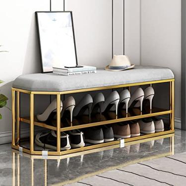Imagem de Banqueta moderna e simples para mudança de sapatos para casa banco de armário de sapatos varanda bolsa macia almofada sapateira para sala de estar quarto banco de armazenamento 80 x 30 x 40 cm, cinza
