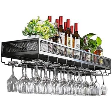 Imagem de Balcão de bar prateleiras flutuantes rack de parede rack de parede garrafa e rack de vidro rack de vinho antigo loft rack de parede vintage bronze 80 * 35 cm