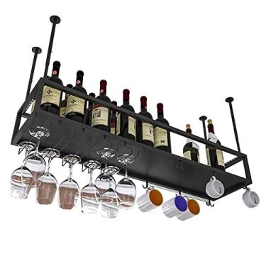 Imagem de THGYJP Suporte de copos de vinho de cabeça para baixo, preto, ajustável, suporte de garrafa de teto, adequado para bares, cafés, restaurantes, cozinhas embaixo do armário (tamanho: 120 x 25 x 21 cm)