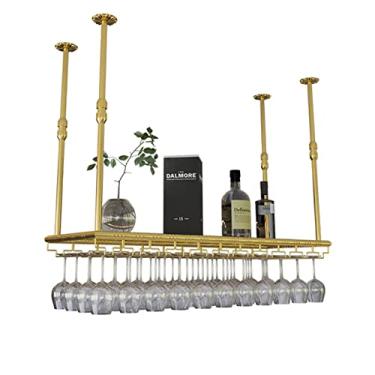 Imagem de Prateleira de vinho suspensa no teto | Prateleira de armazenamento de taças de vidro decorativas para bar | Suporte de garrafa de vinho e champanhe suspenso | Organizador flutuante de restaurante