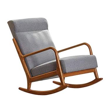 Imagem de Cadeira de balanço, almofada removível, moldura de madeira de borracha, cadeira reclinável relaxante para sala de estar, pátio e terraço