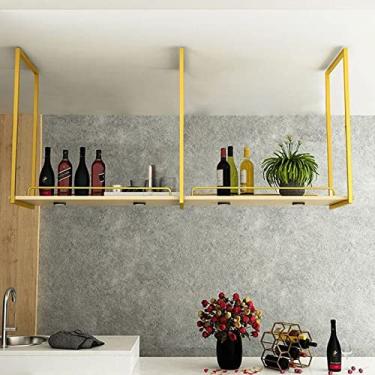Imagem de Prateleira suspensa para vinhos – prateleira flutuante de teto, suporte de vinho montado na parede, suporte flutuante para plantas de ferro forjado, rack de armazenamento com guarda-corpos, suporte de
