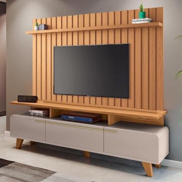 Imagem de Painel 70 Pol E Rack Bancada Essenza Off/cinamomo - Hb Móveis