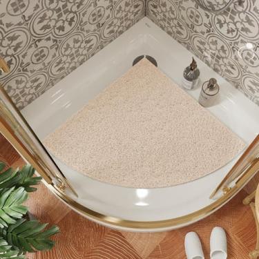 Imagem de Tapetes de chuveiro de canto antiderrapantes para chuveiro interno, tapete de chuveiro triangular de secagem rápida, tapete de banho pequeno com orifícios de drenagem para adultos, crianças (bege, 53