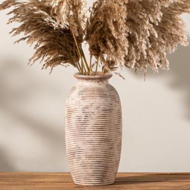 Imagem de Vaso de flores rústico de cerâmica, vasos grandes de fazenda, decoração de casa, vaso decorativo de pampas de cerâmica de 32 cm de altura para mesa, sala de estar, entrada, cornija, estante de livros
