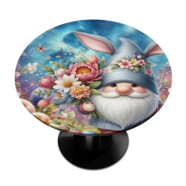 Imagem de hongjinglin Toalha de mesa redonda com borda elástica de Páscoa, toalha de mesa redonda limpável para ambientes internos e externos, pátio, jantar, cozinha, festival, decoração para mesas de 101 a 111