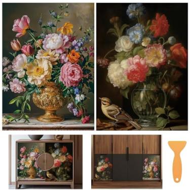 Imagem de BEUNITONE 6 folhas de flores grandes em transferências para móveis vintage floral esfregar em transferência adesivo para artesanato DIY Bird Iod Transferências adesivos para cômoda de madeira