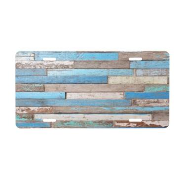 Imagem de Placa de licença retrô de madeira à beira-mar para placas dianteiras de carro alumínio metal adequado para caminhão placa de porta de carro bar café acessórios automotivos para homens mulheres 15 x 30