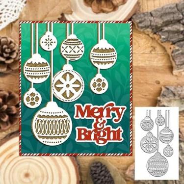 Imagem de DDeehs Enfeite de Natal, bola de metal, moldes de corte de bolas de Feliz Natal, estêncil, faça você mesmo, scrapbooking, papel decorativo em relevo, para fazer cartões, prata, DDeehs-001