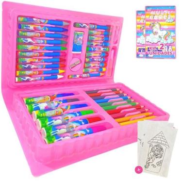 Imagem de Kit 2 Maletas Escolar Pintura Infantil Estojo Com 48 Peças - Europio