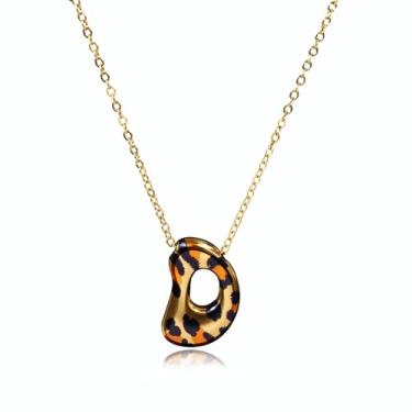Imagem de Hremhoo Presentes de Natal para netos, colar com letra de bolha, leopardo, banhado a ouro 18 K, com inicial bolha A-Z, para mulheres, meias de Natal para adolescentes, Small, Liga de aço, Sem Pedra