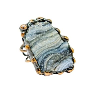 Imagem de Bigbabybig Anel feminino transparente de ágata drusa natural para mulheres, anéis grandes, tamanho aberto, pedra preciosa, delicada, moderna, simples, festa de casamento, anéis de polegar, joias de