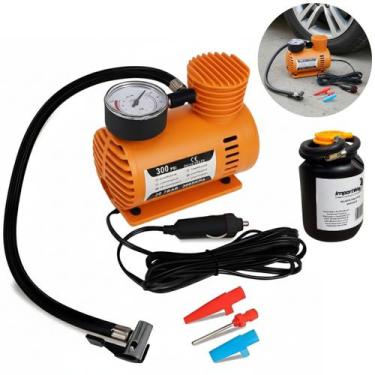 Imagem de Mini Compressor de Ar Portátil 12V 300 Psi com Selante + 3 Adaptadores