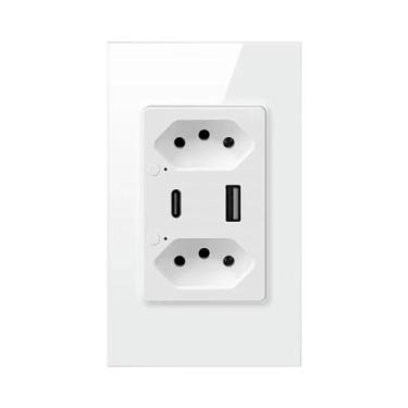 Imagem de Tomada Inteligente Brasileira 16A USB Tipo C Tuya ZigBee WiFi Controle