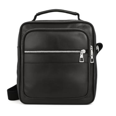 Imagem de Bolsa Transversal Masculina Couro Resistente com Vários Bolsos Tiracolo Ombro Alça Ajustável (Preto)