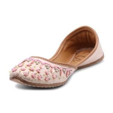 Imagem de Sapatilha feminina tradicional feita à mão Khussa Bridal Mojari Punjabi Jutti étnica bailarina, Bege 6, 34