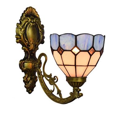 Imagem de Arandela de parede estilo Tiffany vintage mediterrânea com vitrais, instalação com iluminação para cima e para baixo, ideal para quarto, sala de estar, corredor e varanda, soquete E27.
