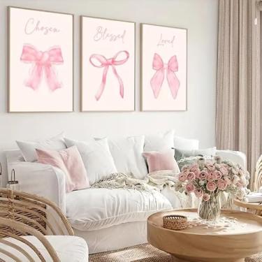 Imagem de 3 peças Bowknot Love 20,3 x 30,5 cm Presente de arte de parede para casa moderna, escritório, sala de estar, decoração de quarto, pôster em tela sem moldura, presente de arte de parede