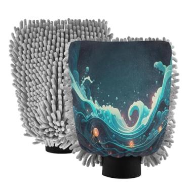 Imagem de STAYTOP Lindas luvas de lavagem de carro com textura de mármore, 2 peças, luvas de microfibra de chenille, sem arranhões, panos de esponja de lavagem ultra absorventes para carros, limpeza doméstica