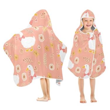 Imagem de Burbuja Linda toalha de banho com capuz de patos brancos para crianças, toalha de praia de pelúcia macia absorvente para meninas e meninos 3-10 anos, 61 x 127 cm