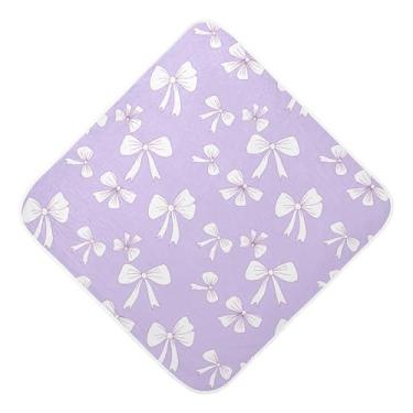 Imagem de Burbuja Toalha de banho de bebê Bows on Lavender - Toalha com capuz de musselina macia e absorvente para recém-nascidos, 89 x 89 cm