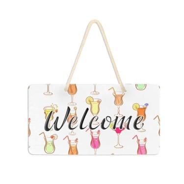 Imagem de Burbuja Placa de boas-vindas de bebidas coloridas para porta da frente, placa de boas-vindas de PVC para decoração de férias, 15 x 28 cm