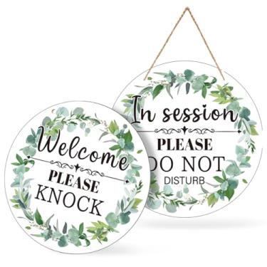 Imagem de Placa de porta em sessão para terapeutas de madeira "Please Do Not Disturb" para clínica de terapia de escritório dupla face, por favor, bata placa suspensa para tratamento de 23 cm (Sage)