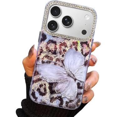 Imagem de I-MGAE-IN-AR Capa compacta para iPhone 17 Pro Max com design de borboleta, moldura de proteção de lente de câmera de diamante 3D, capa protetora de TPU macia e macia à prova de choque para mulheres