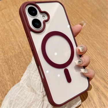 Imagem de Capa magnética transparente da moda para carregamento sem fio para iPhone 16 15 14 Plus 13 12 Mini 11 Pro Max XS Max XR capa de acrílico, vinho vermelho, para iPhone 13mini
