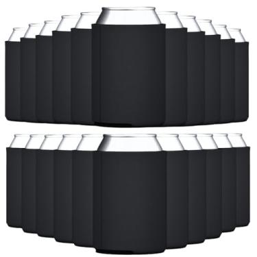 Imagem de TahoeBay Resfriadores de lata a granel (pacote com 50) mangas de espuma em branco simples e macias isoladas para refrigerante, cerveja, garrafas de água, projetos de vinil HTV, brindes de casamento e presentes (preto)