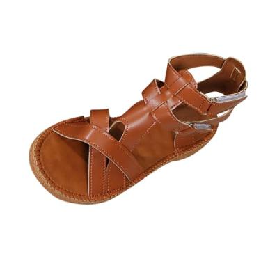 Imagem de Sandálias femininas primavera verão moda casual cor sólida versátil bico aberto aberto ao ar livre praia para uso diário, Café, 39