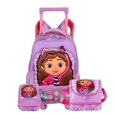 Imagem de Mochila Rodas 360 Lancheira Térmica Estojo Box Casa da Gabby