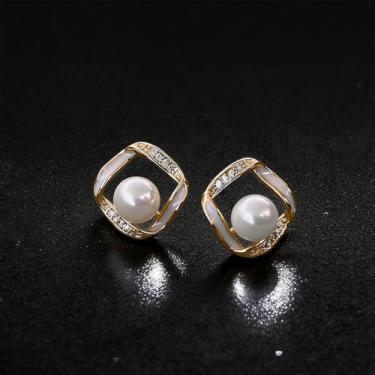 Imagem de Brincos quadrados franceses para mulheres, brincos de pérola simples para presente diário de joias modernas