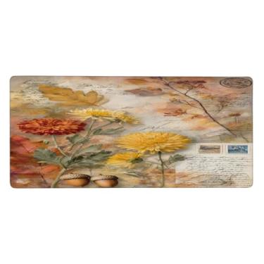 Imagem de Grandes flores retrô lindas mouse pad impermeável computador protetor de mesa estendido tapete antiderrapante base de borracha mousepad para escritório, computador, teclado, laptop e mesa de casa