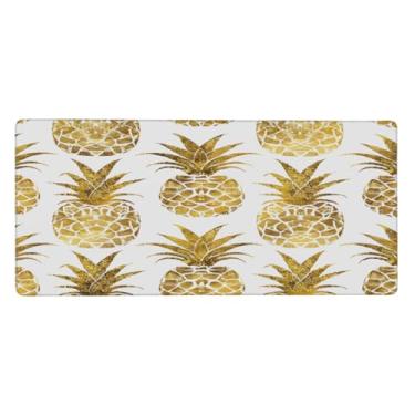 Imagem de Tapete de rato amarelo grande com estampa de abacaxi à prova d'água para computador tapete protetor de mesa com base de borracha antiderrapante para escritório, computador, teclado, laptop e mesa de