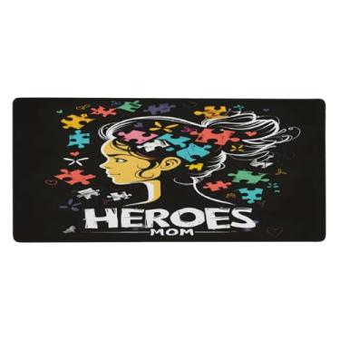 Imagem de Tapete de mouse grande para meninas, design de linha de autismo, à prova d'água, tapete protetor de mesa estendido para computador, base de borracha antiderrapante para escritório, computador, teclado
