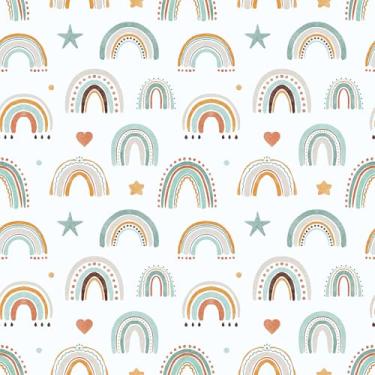 Imagem de CHIHUT Papel de parede arco-íris impermeável 45 x 254 cm Boho aquarela arco-íris coração estrela papel de parede para quarto de meninas removível autoadesivo bonito papel de contato para armários