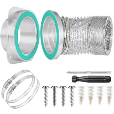 Imagem de Kit de acoplamento magnético de duto de secador de 180° Conector prata de instalação rápida de 10 cm com mangueira flexível de 1 m e braçadeiras, vedação magnética autoalinhada para substituição da