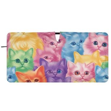 Imagem de Toldo de sol personalizado de gatinhos coloridos fofos para para-brisa de carro, caminhão dobrável, sombra de carro para para-brisa dianteiro, 76 cm x 149 cm