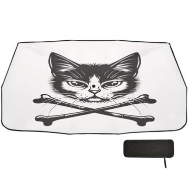 Imagem de Guarda-sol de caveira de gato para para-brisa de carro SUV bloco UV guarda-chuva de carro 147.3 cm x 75.4 cm sombra de sol para caminhão