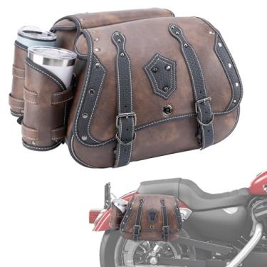 Imagem de AceRide Alforjes de motocicleta 30L resistente à água para Harley Sportster Softail Dyna Honda Shadow, design de remoção rápida com sacos de garrafa, bolsas de bagagem de grande capacidade de ajuste