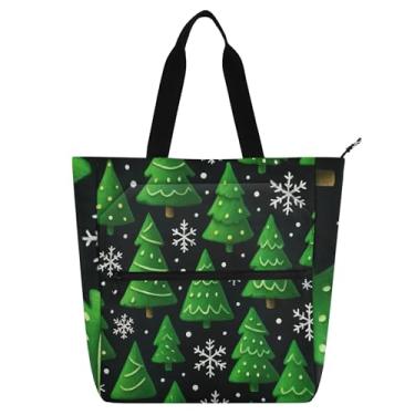 Imagem de GAIGEO Sacola de trabalho preta com árvores verdes de Natal para mulheres, bolsas de tecido de lona, faculdade, escola, crianças, presente fofo para amantes de livros