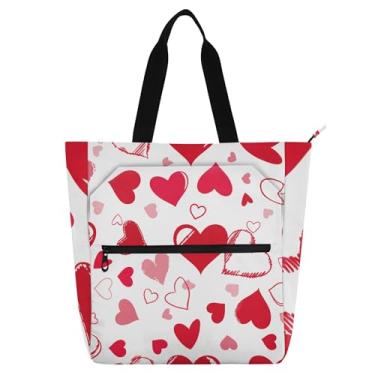 Imagem de Bolsas de trabalho brancas com corações vermelhos para mulheres, lona, praia, escola, bolsas, professores, livros, presentes