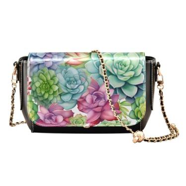 Imagem de Bolsa transversal com alça ajustável floral e girassol, bolsas transversais de couro para mulheres, média, Suculentas coloridas em branco-7, One Size
