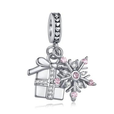 Imagem de Caixa de presente cintilante pingente de floco de neve rosa serve para pulseiras Pandora berloques de Natal, aniversário, joias de presente para mulheres, filha, irmã, sobrinha, neta