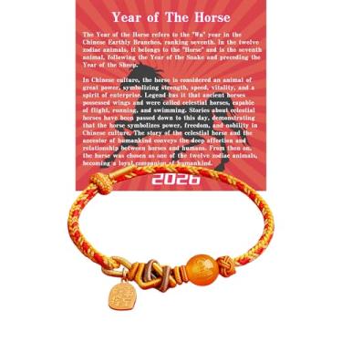 Imagem de Pulseiras de contas de corda de cavalo de ano novo, luxuoso festival chinês da primavera de 2026 com caixa de cartão de presente, origem animal do zodíaco chinês, cordão ajustável, pingente de corda