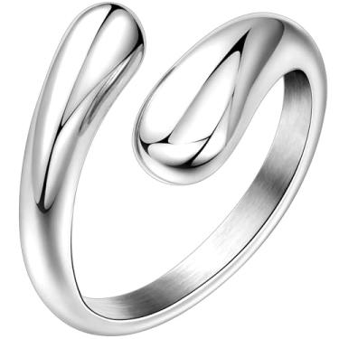 Imagem de Anéis grossos de ouro não manchados para mulheres, anéis de cúpula banhados a ouro 14K, aliança de casamento masculina empilhável, joia tamanho 5-15, 13, Aço inoxidável, Sem pedra preciosa